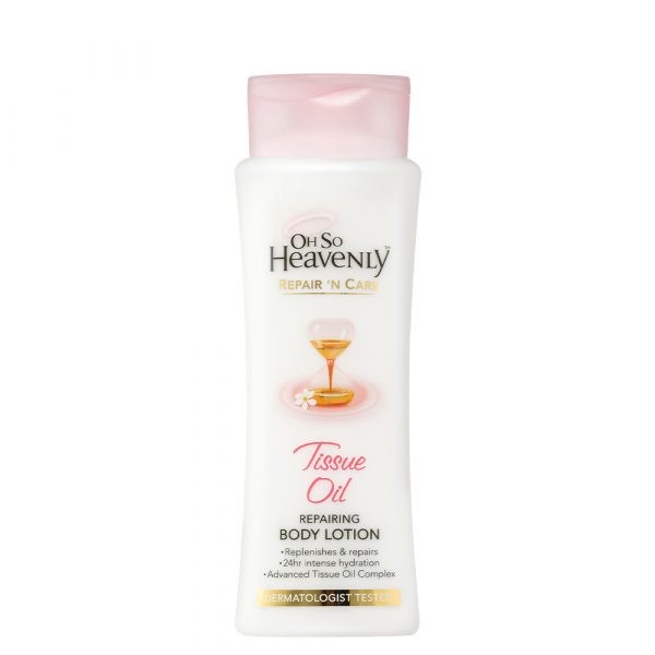 Oh So Heavenly Body Lotion Tissue Oil 375ml: Pure replenishment! Rejuvenate and renew dull, dry or uneven skin with this Dermatologist Tested body lotion. Enriched with an advanced skin repairing Tissue Oil Complex and nourishing Vitamins A & E, this intensive 24hr body lotion seals in moisture, helping to stimulate the skin’s natural repair process, to leave it feeling soft, supple and perfectly nourished. The non-greasy formulation absorbs quickly to help strengthen the skin’s moisture barrier and to help treat the appearance of stretch marks by keeping skin hydrated and soft. The skin replenishing Tissue Oils help to restore moisture stripped away by daily stressors so dry skin is reduced, and skin is left feeling soft and supple. Your perfect skin rescue remedy!