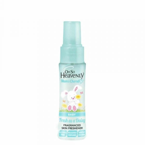Oh So Heavenly Mum & Cherub Fresh as a Daisy Skin Freshener 50ml: Give your little cherub a burst of freshness with this alcohol-free fragranced skin freshener. The soft and precious fragrance is delicately scented with clean powdery notes for long lasting freshness. Infused with Chamomile Extract and Glycerine, it helps to soften skin whilst giving baby a fresh and hydrating burst! Keep your little cherub smelling as fresh as a daisy! Beauty Without Cruelty Made in South Africa Vegan