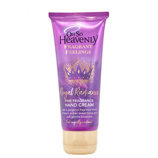 Oh So Heavenly Hand Cream Royal Radiance 75ml: Give your hands and cuticles the royal treatment with this nourishing hand cream with 24 hour moisture. The rich texture moisturises and softens skin while the captivating fine fragrance blend of soft jasmine blossoms, deep notes of amber and the subtle touch of sweet honey leaves you feeling like a queen. Feel royally radiant! Feel royally radiant!