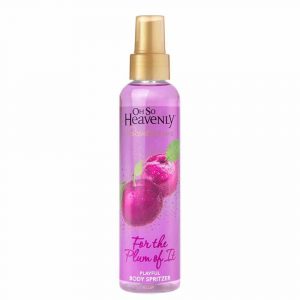 Oh So Heavenly Spritzer For The Plum Of It 200ml: Let out your fun, flirty and playful side! An enchanting medley of fresh summer ripened berries; cranberry, raspberry and blackcurrant, with a heart of soft jasmine and ylang ylang, resting on a woody base. Lavishly spritz all over your body to leave your skin lightly scented with a playful plum fragrance. Made in South Africa Beauty Without Cruelty Vegan