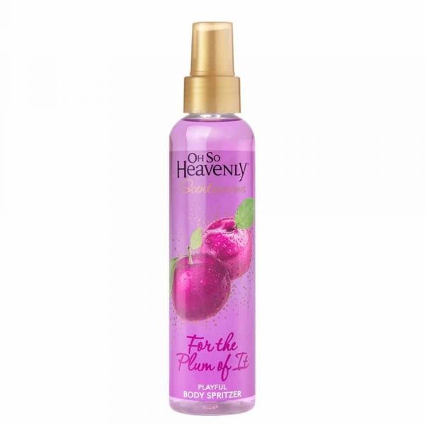 Oh So Heavenly Spritzer For The Plum Of It 200ml: Let out your fun, flirty and playful side! An enchanting medley of fresh summer ripened berries; cranberry, raspberry and blackcurrant, with a heart of soft jasmine and ylang ylang, resting on a woody base. Lavishly spritz all over your body to leave your skin lightly scented with a playful plum fragrance. Made in South Africa Beauty Without Cruelty Vegan