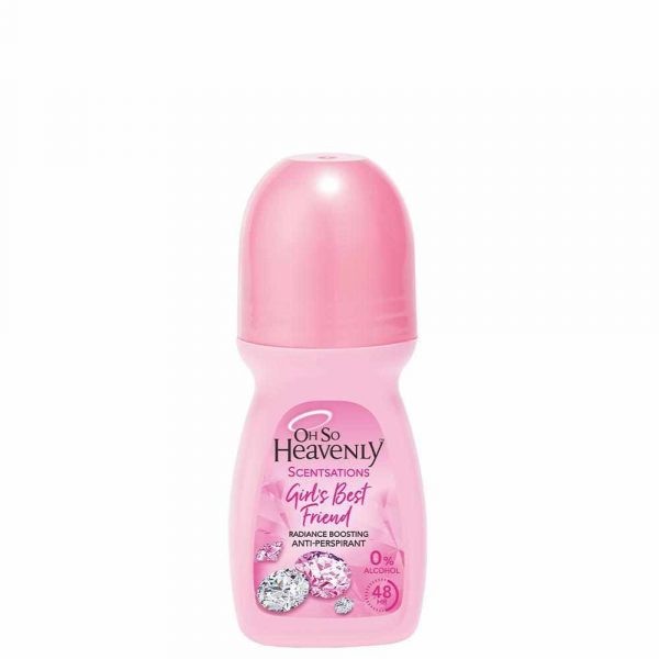 Oh So Heavenly Anti-Perspirant Roll-On Girl's Best Friend 50ml: Enriched with micro-fine diamond particles and pearlescent mica minerals to leave your skin beautifully radiant. 48 hour anti-perspirant protection against odour andwetness. Minimises white and yellow marks on clothing! Made in South Africa Beauty Without Cruelty Vegan