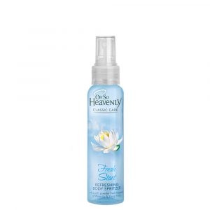 Oh So Heavenly Spritzer Fresh Start 100ml: This refreshing fragranced body spritzer is inspired by the signature Classic Care Creamy Caress scent. The fresh, soft pearl fragrance combines notes of delicate waterlily, modern ylang ylang and juicy peach with a powdery kiss of iris, amber and rose blossoms. Feel fresh and confident!