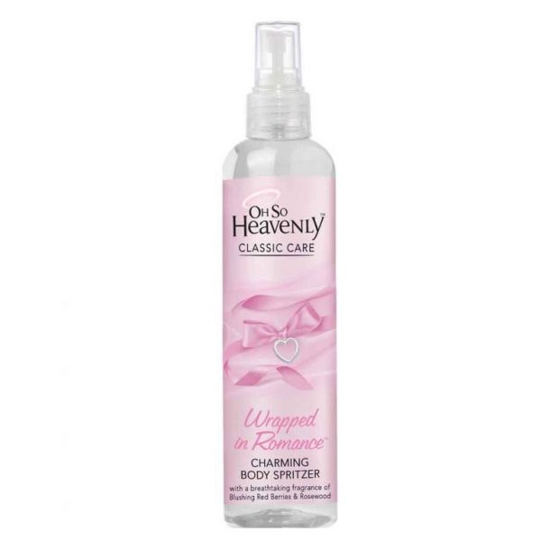 Oh So Heavenly Spritzer Wrapped in Romance 200ml: Be wrapped in a romantic embrace with this irresistibly charming fragrance. A breath taking fruity floral infusion with top notes of blushing red berries and rosewood and a heart-warming base of caramel, vanilla and sandalwood, that will sweep you off your feet. Spray the captivating fragrance all over to leave you feeling wonderfully romanced.